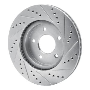 Chevrolet Equinox Brake Rotor (1) - Front Left - R1 Concepts - Drilled & Slotted - Silver - `02-`07